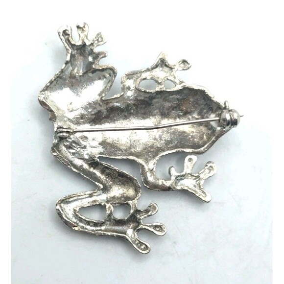 Vintage Ornate Silver Tone Frog Brooch Pin Red Eye Statement 2.75" 23g Cute Gift - Picture 6 of 9